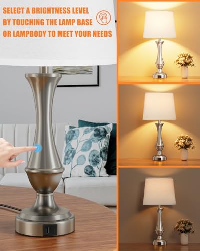 Seealle Upgraded Touch Lamps for Night Stands Set of 2 - Bedside Lamps with USB C+A, 3 Way Dimmable for Bedroom Living Room End Tables Office (White&Nickel) - Image 2