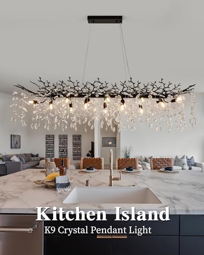 Modern Tree Branch Chandelier for Dining Room, 16 Lights Rectangular 59" Crystal Black Chandeliers for Kitchen Island Dining Room Living Room - Image 5