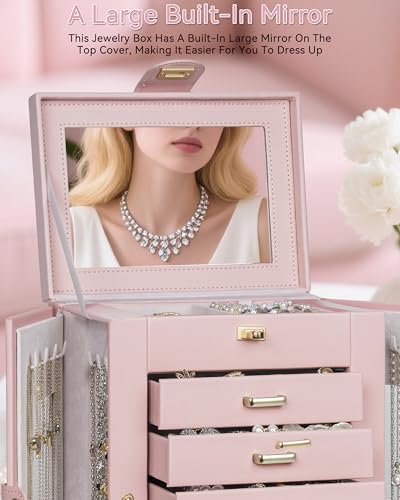 AKOZLIN 6-Tier Jewelry Box Organizer 5 Drawers Storage M-L Pink - Image 6