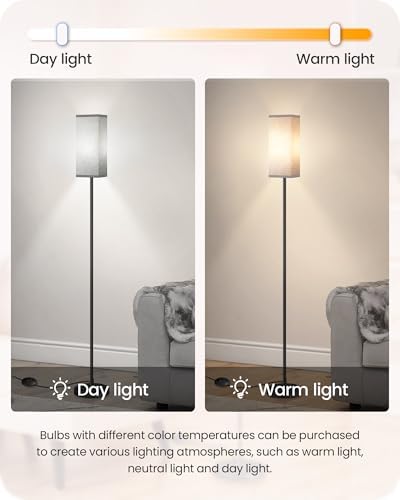 Floor Lamp, Pole Lamp with Foot Switch, Modern Standing Lamp Lampshade, Minimalist Freestanding Lamp (Bulb Not Included), for Living Room, Bedroom Office ETL Listed, Black and Gray H07LD05 - Image 5