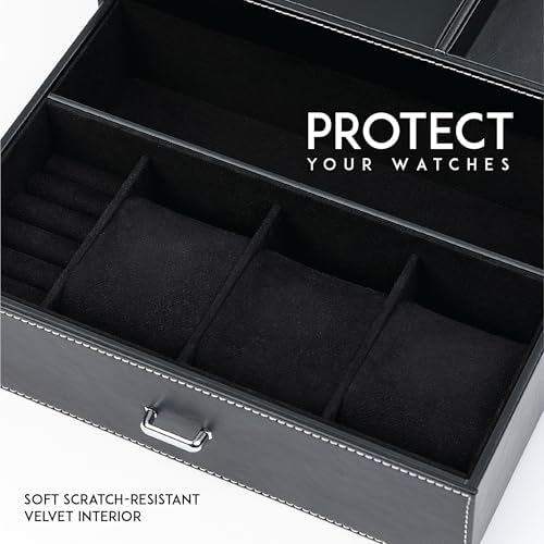 Mens Jewelry Box Organizer & Dresser Valet Tray - Premium Nightstand Station for Watches, Rings, and Accessories - Stylish Mens Dresser Top Organizer with Multiple Compartments and Soft Lining - Image 3