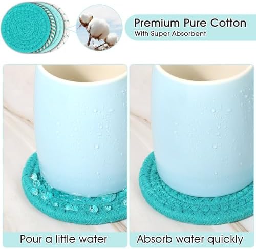 Mckanti 8 Pcs Coasters for Drink with Holder, 4 Colors Absorbent Coasters for Drinks, Minimalist Cotton Woven Coaster Set for Home Decor Tabletop Protection Suitable for Kinds of Cups, 4.3 Inches. - Image 4