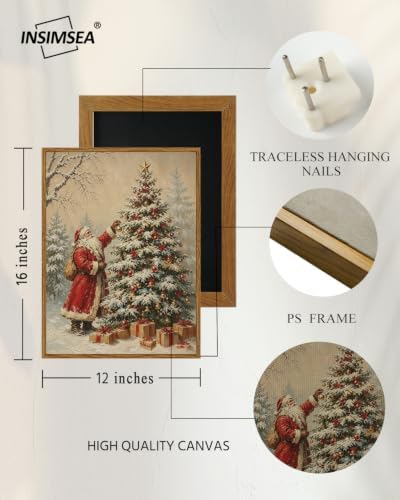 InSimSea Vintage Winter Christmas Decor, Santa with Gifts Tree Framed Art - Image 5