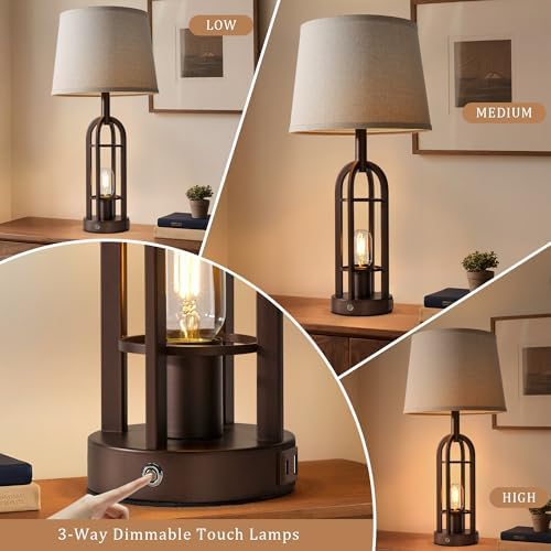 SRJJA 24" Farmhouse Touch Table Lamps for Living Room Set of 2 with USB A+C - Image 2