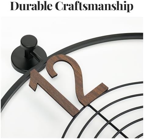 Cuspin 30 Inch Large Wall Clock Modern Black Metal Clock with Walnut Dial - Image 5
