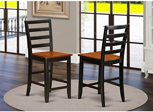 East West Furniture FAS-BLK-W Fairwind Counter Height Barstools - Ladder Back Wood Seat Chairs, Set of 2, Black & Cherry - Image 2
