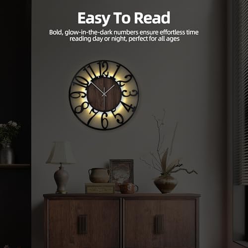 20 Inch Large Metal Wall Clock with Voice and Light Sensor Night Light, Glow in The Dark Non-Ticking Silent Battery Operated Decorative Oversized Wall Clock for Bedroom Living Room Decor - Image 5