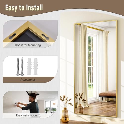 GLSLAND 76"x34" Full Length Mirror Large Rectangle Full Body Mirror, Gold - Image 7