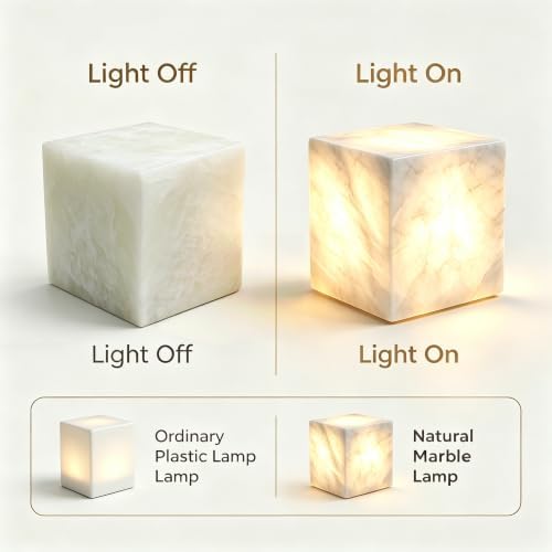 Marble Lamp Luxury Stone Table Lamp Type-C Rechargeable Touch Night Light Small Bedside Lamp Cordless Ambient Light for Home Decor, Bedroom, Living Room & Office (Crystal) - Image 3