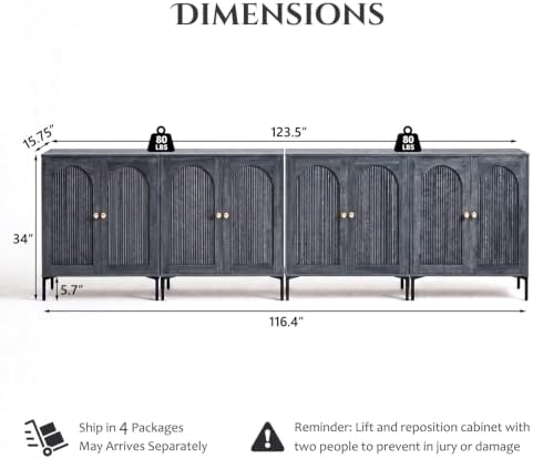 IFBUY 123.5" W Mid Century Modern TV Stands for Living Room, Dark Grey - Image 2