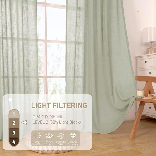 LAMIT Sage Grey Linen Boho Curtains 78 inch Length 2 Panels, 52 x 78 Inch - Image 4