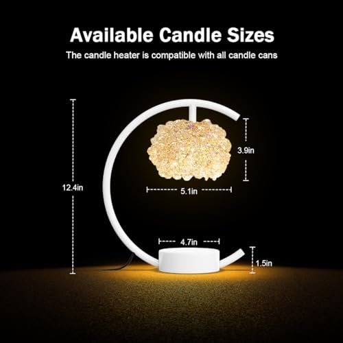 Yeuslor White Candle Warmer Lamp for Jar Candles with Adjustable Brightness＆Timer，Handcrafted Crystal＆Wooden Base,Candle Lamp Luxurious Design+2Bulbs,Home Decoration Electric Candle lamp(C-Shaped) - Image 3