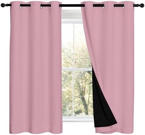 NICETOWN Crystal Pink 100% Blackout Curtains 2 Panels with Black Liners, Thermal Insulated Full Blackout 2-Layer Lined Drapes, Noise Cancellation Window Draperies for Dining Room (42" W by 54" L) by NICETOWN