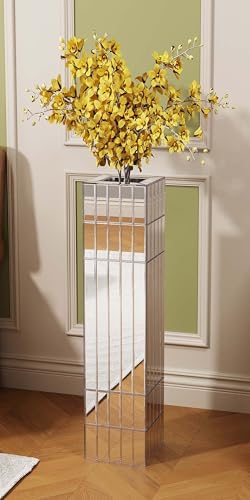 36.02" Tall Floor Vase for Living Room, Octagonal Mirror Vase & Glass Silver Floor Vases for Artificial Plants and Pampas Grass, Easy Assembly (29.92", Square) by HRVEOCEI