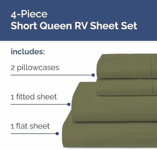 Short Queen Size 4 Piece Bed Sheet Set - RV Short Queen Sheets - Sage Green - Image 2
