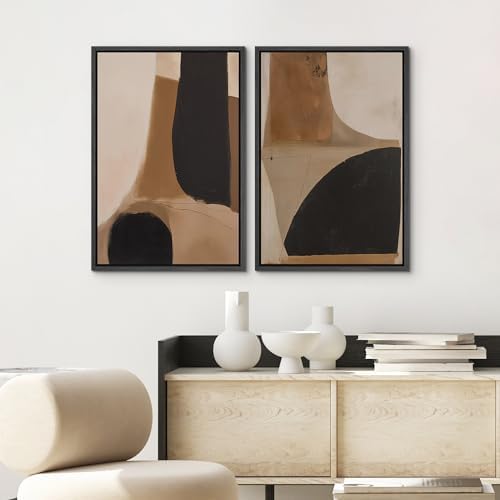 SIGNWIN Framed Canvas Print Wall Art Set Warm Neutral Abstract Shapes Illustrations Modern Art Rustic Colorful Ultra for Living Room, Bedroom, Office - 16"" x24 x2 Black - Image 3
