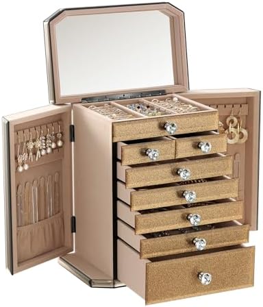 High End Glass Jewelry Box for Women, 7 Layer, Gold - Image 6