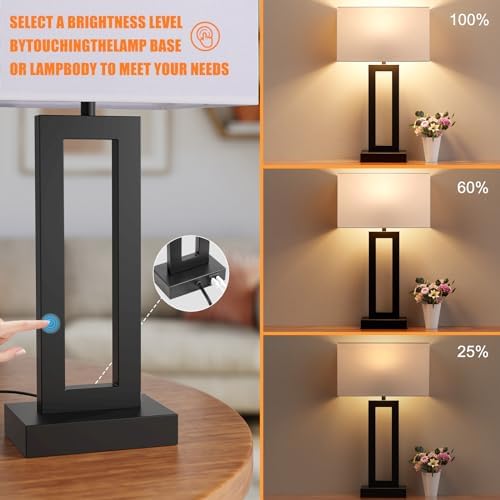 Seealle 22" Tall Living Room Lamps for Night Stands - Touch Bedside Lamp with USB C+A, 3 Way Dimmable Bedroom Lamps for End Tables Set of 2, Modern Night Stand Lamps for Bed Side(White&Black) - Image 3