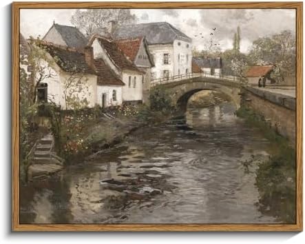InSimSea Framed Canvas Wall Art Vintage Decor, Landscape Wall Art Prints, Riverside Small Town Canvas Prints, Rustic Farmhouse Wall Decor for Bedroom Living Room, Retro Room Decor, 11"x14" by InSimSeaArt