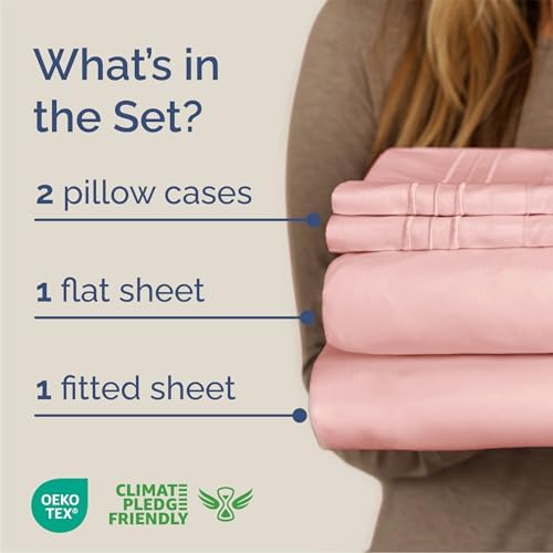 Queen Size 4 Piece Sheet Set - Breathable & Cooling Sheets - Baby Pink - Image 2