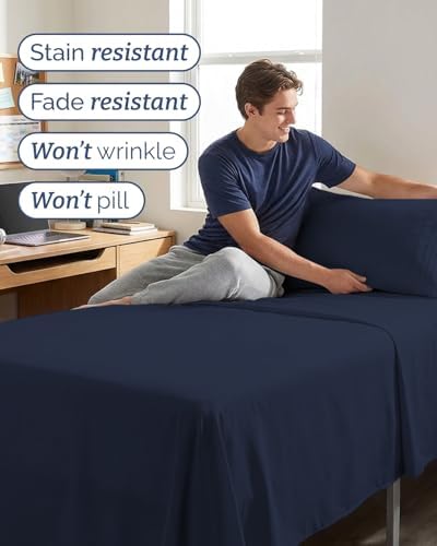 Twin XL 3 Piece Sheet Set - College Dorm Room Essentials - Navy Blue - Image 5