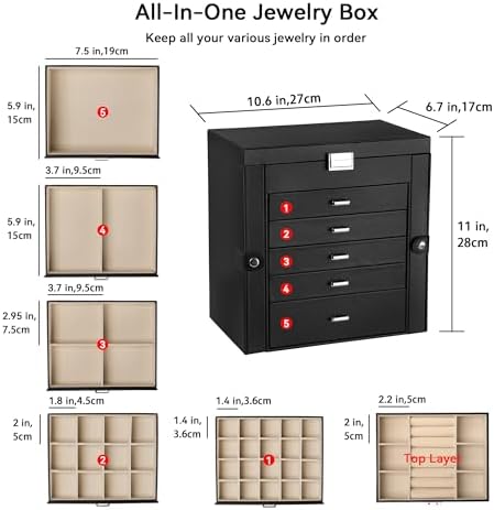 Frebeauty 6-Layer Jewelry Box for Women,Large Jewelry Organizer with Drawer - Image 3