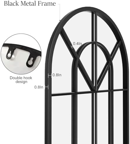Dewfig Arched Windowpane Floor Mirror, 71"x 32" Full Length Mirror, Black - Image 6