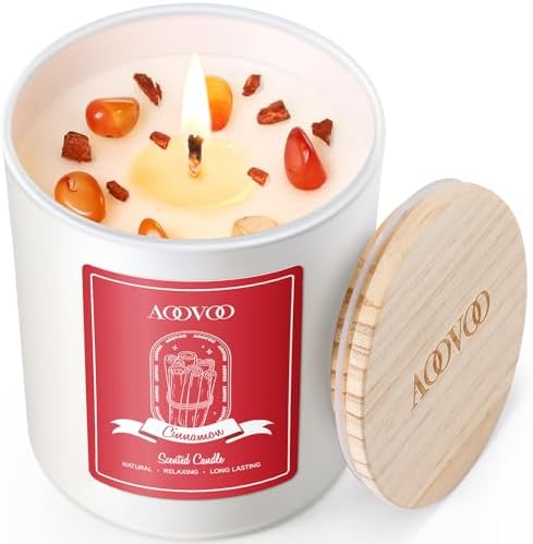 AOOVOO Apple Cinnamon Scented Candles for Women - Aromatherapy Candle with Crystals Inside, 10oz Soy Candles for Home Scented, Birthday Gifts Christmas Candle for Mom Women by AOOVOO