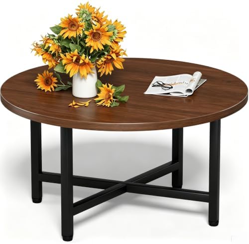 Coffee Table, 23.6" Small Coffee Table, Walnut Round Coffee Table by FURMORENE