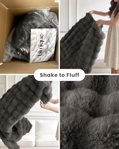 Ultra Soft Cozy Faux Fur Throw Blanket-Fuzzy Plush Thick Bubble Blanket, Fluffy Blanket for Couch, Sofa, Bedroom, and Living Room, 50x60 Inches, Dark Grey Taupe - Image 4