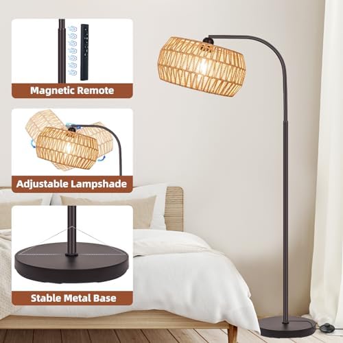 Brilvibera Rattan Standing Lamp with Remote and Dimmable Bulb Bronze - Image 5