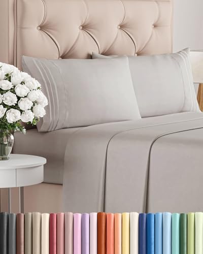 Queen Size 4 Piece Sheet Set - Breathable & Cooling Sheets - Light Grey by CGKUnlimited