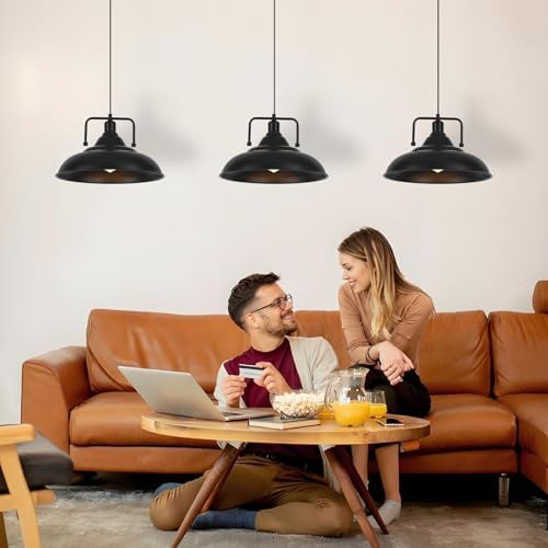 Black Pendant Light, Large Pendant Light 15.7" 3 Packs, Farmhouse Pendant Light, Modern Pendant Lights, Kitchen Pendant Lights, Pendant Lights Kitchen Island for Kitchen, Living Room, Bedroom - Image 3