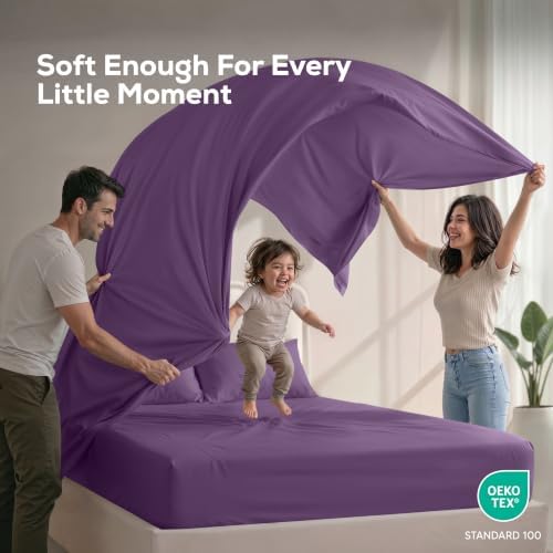 Full Sheets Set, 4 Pieces 16" Deep Pocket Hotel Luxury Bedsheets, Egg Plant - Image 5