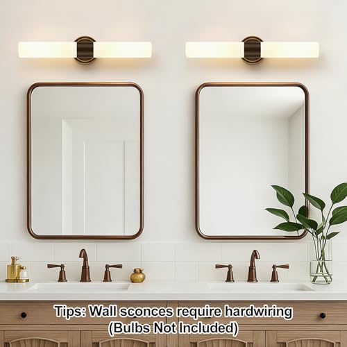 Wall Sconces Set of Two, Modern Bathroom Sconces Wall Lighting with Milky White Glass, Brown Sconces Wall Decor Set of 2 for Bathroom Mirror Bedroom Living Room Hallway - Image 3