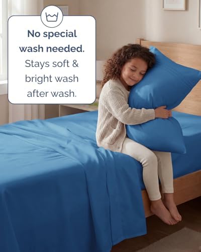 Twin Size 3 Piece Sheet Set - Breathable & Cooling Sheets - Denim Blue - Image 6