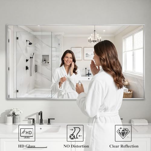Koonmi Silver Rectangle Wall Mirror, 30x60 Inch Bathroom Mirror, Aluminum Frame Vanity Mirror for Entryway, Living Room, Bedroom Bathroom, Hangs Horizontally or Vertically - Image 3