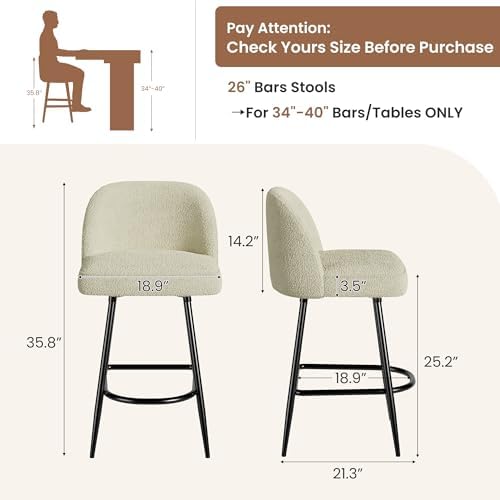 Garvee 26'' Bar Stools Set of 4, Counter Stools with Back & Thick Cushion - Image 2