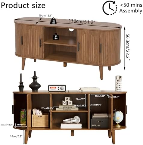 51"Fluted TV Stand for Tvs up to 60" Entertainment Center with Open Storage - Image 2