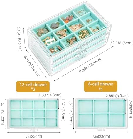 ProCase Earring Holder Organizer Jewelry Box with 3 Drawers, Aqua - Image 4