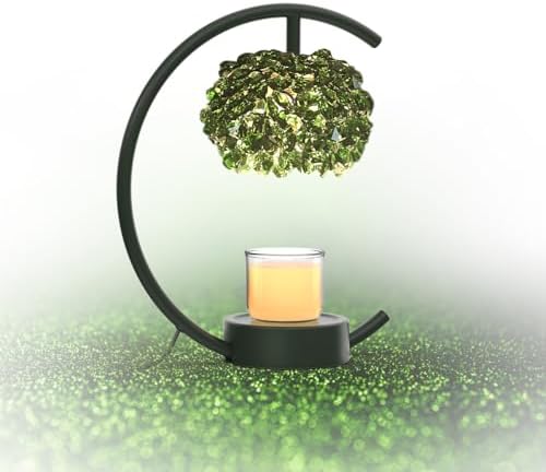 Yeuslor Candle Warmer Lamp for Jar Candles with Adjustable Brightness＆Timer，Handcrafted Green Crystal Candle Lamp Luxurious Design+2Bulbs,Home Decoration Electric Candle lamp(Balck C-Shaped) by CandleWarmerLamp