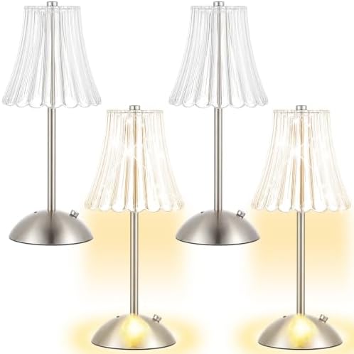 4 Pcs Cordless Table Lamp Rechargeable Touch Lamp Silver Flower by Bornerwhite