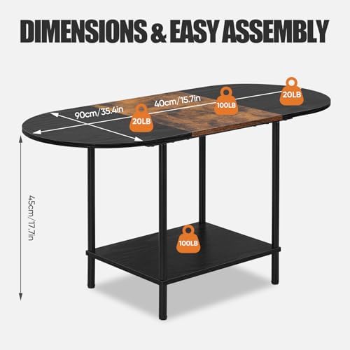 Coffee Tables for Living Room,Mid Century Small Oval Center Table with 2-Tier Storage Shelf and Wood Tabletop,Farmhouse Narrow Cocktail Tea Table for Small Space,Apartment,Black Brown - Image 2