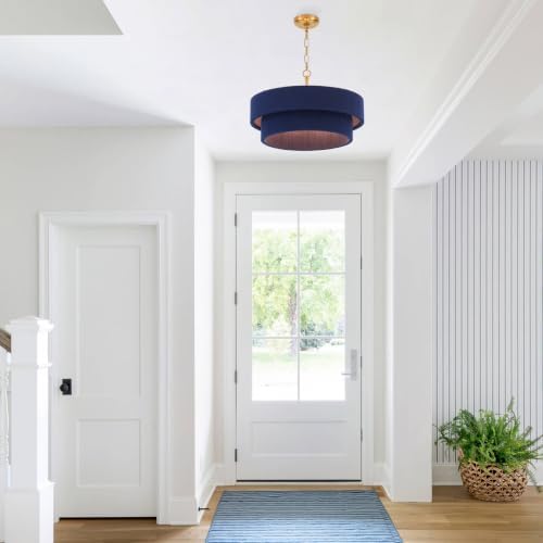 20” Navy Blue Boho Hand Woven Pendant Light Brass Adjustable Coastal Chandelier for Dining Living Room Kitchen Bedroom, UL Listed - Image 5