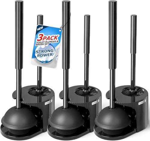 FORASTO 3Pack 2 in 1 Toilet Brush and Plunger Set, Extended Handle Plunger,Toilet Bowl Brush Plunger Set,Bathroom Cleaning Tools,Toilet Brush Plunger Combo,Cleaning Supplies，Black by FORASTO