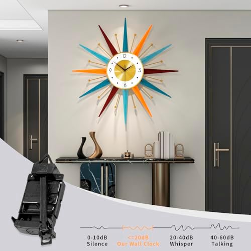 Large Starburst Wall Clock for Living Room Decor 24 Inch Metal Decorative Mid Century Wall Clcok Big Modern Silent Quality Quartz Clock Battery Operated Non Ticking for Kitchen Office Bedroom - Image 5