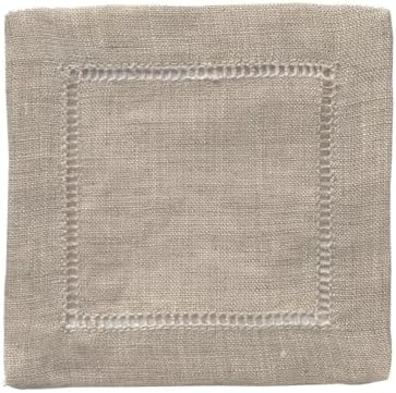 Ladder Hemstitch 100% Natural Linen Cocktail Napkins 4"x4" - A Dozen Cloth Napkin Coasters-Set of 12 Linen Beverage Party Cocktail Napkin - Image 3