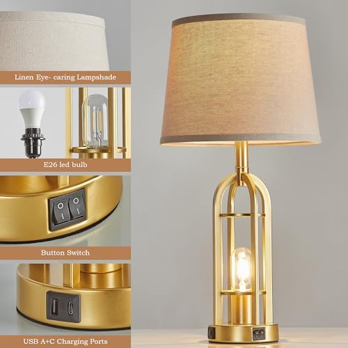SRJJA 24" Modern Table Lamps for Living Room Bedroom Set of 2, USB A+C - Image 5