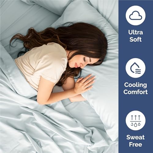 Split King Size 5 Piece Sheet Set - Breathable & Cooling Sheets - Ice Blue - Image 4