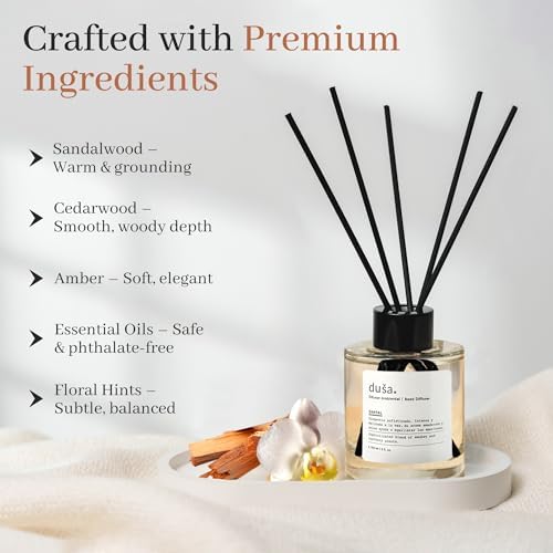 Duša Santal Reed Diffuser & Sticks - 5 Fl Oz Essential Home Fragrance Decor for Bathroom, Office & Living Spaces – Stylish & Long-Lasting Room Air Freshener -Ideal for Housewarming & Special Occasions - Image 5
